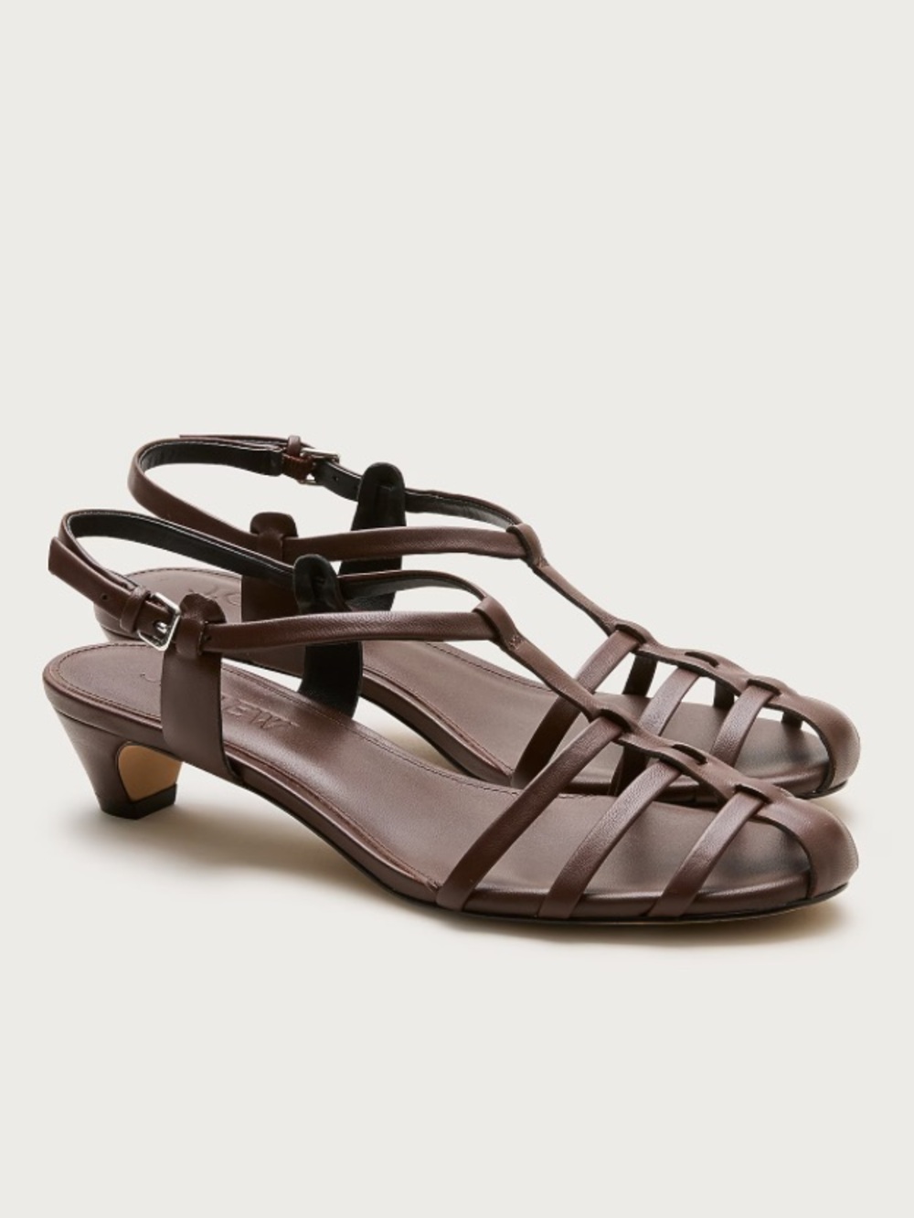 J. CREW Cage-Toe Kitten Heels in Leather Brown Size 8.5 CR925 NWOB